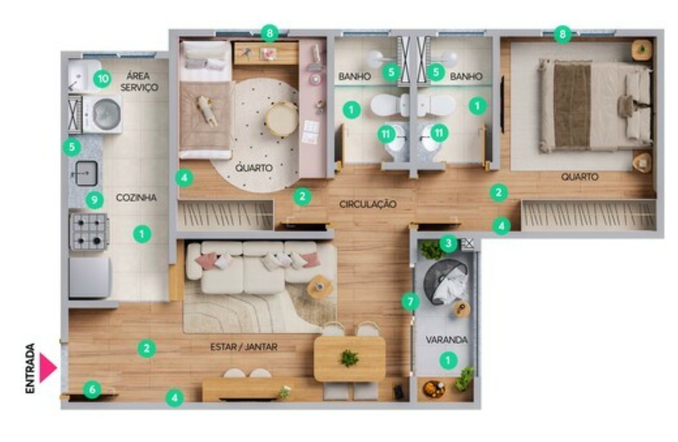 Planta 02 - 2 dorm 49,10m²