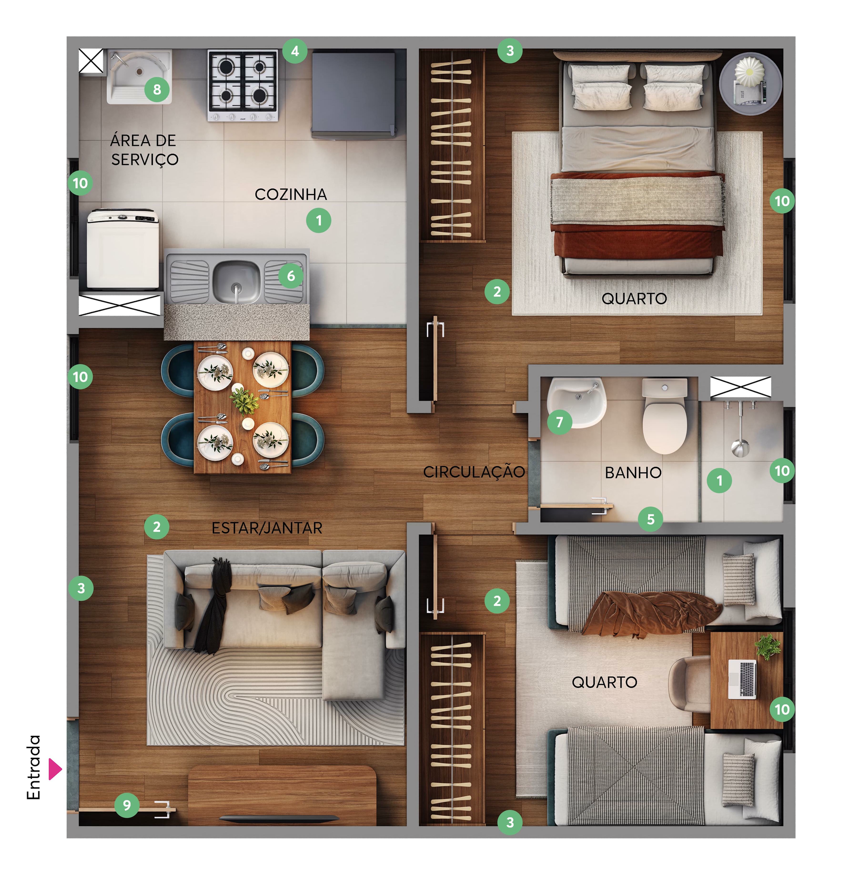 Planta 01 - 2 dorm 39,30m²