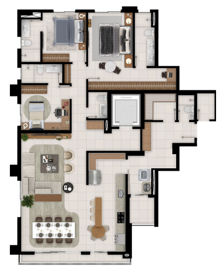 Planta 01 - 3 dorm 177m²