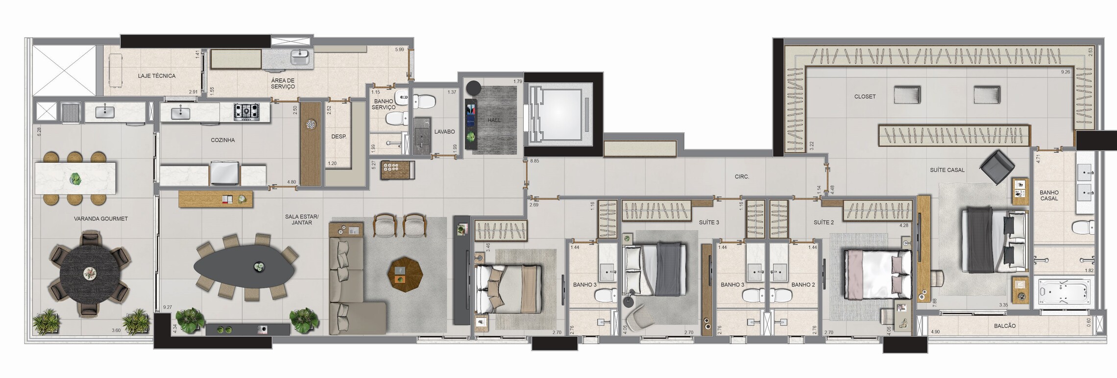 Planta 03 - 4 dorm 259m²