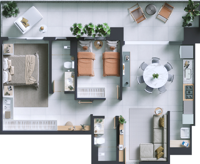 Planta 03 - 2 dorm 90m²