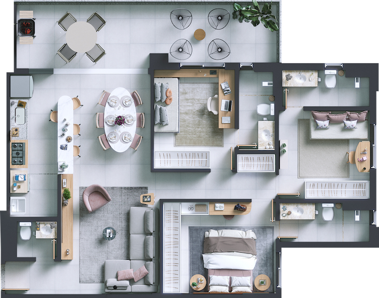 Planta 09 - 3 dorm 111m²