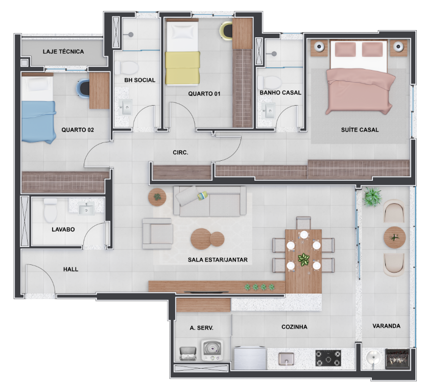 Planta 01 - 3 dorm 96,31m²
