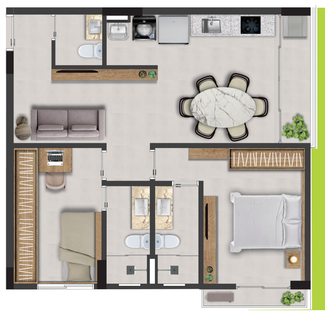 Planta 01 - 2 dorm 65,83m²