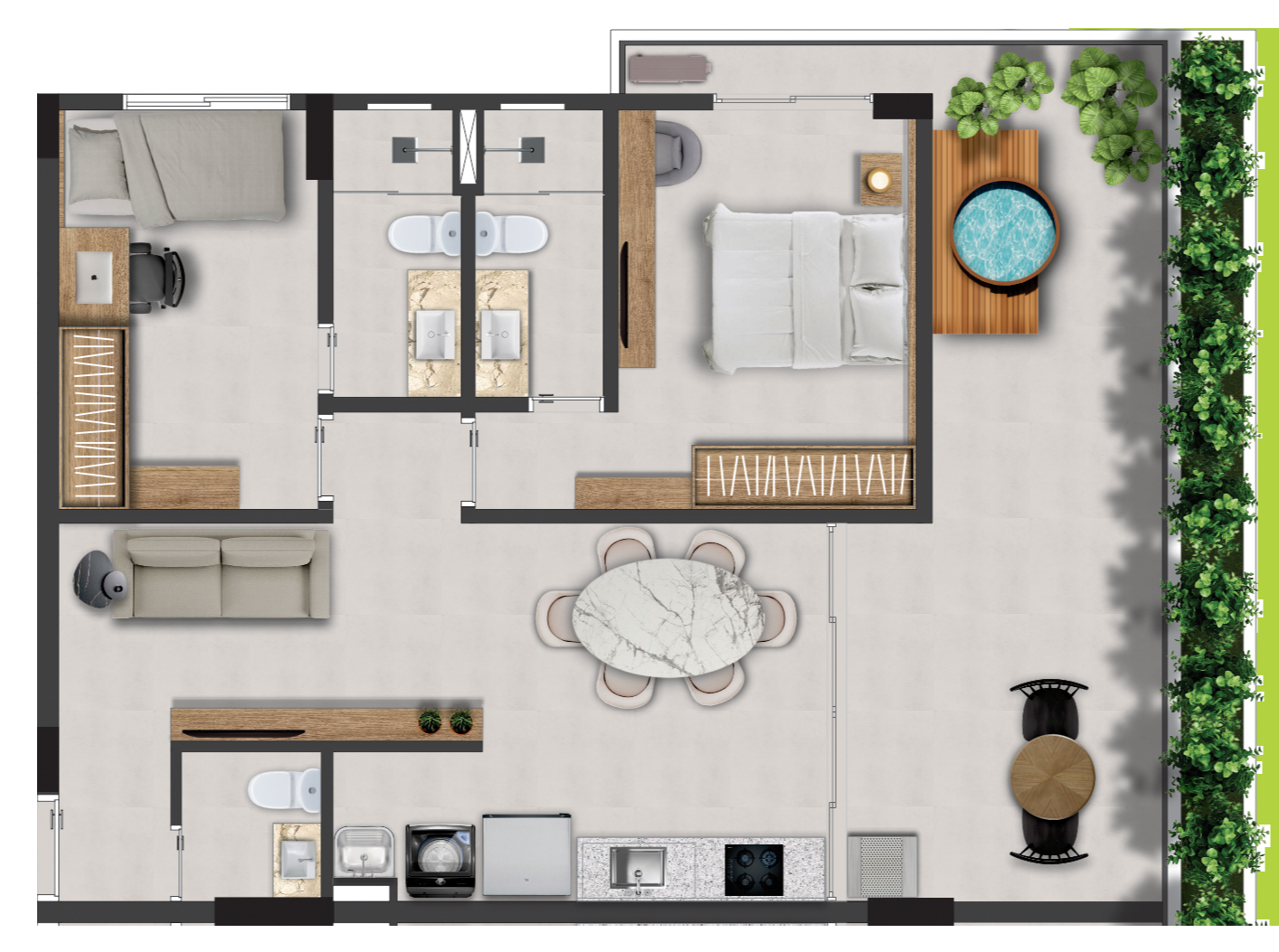 Planta 02 - 2 dorm 91m² - garden