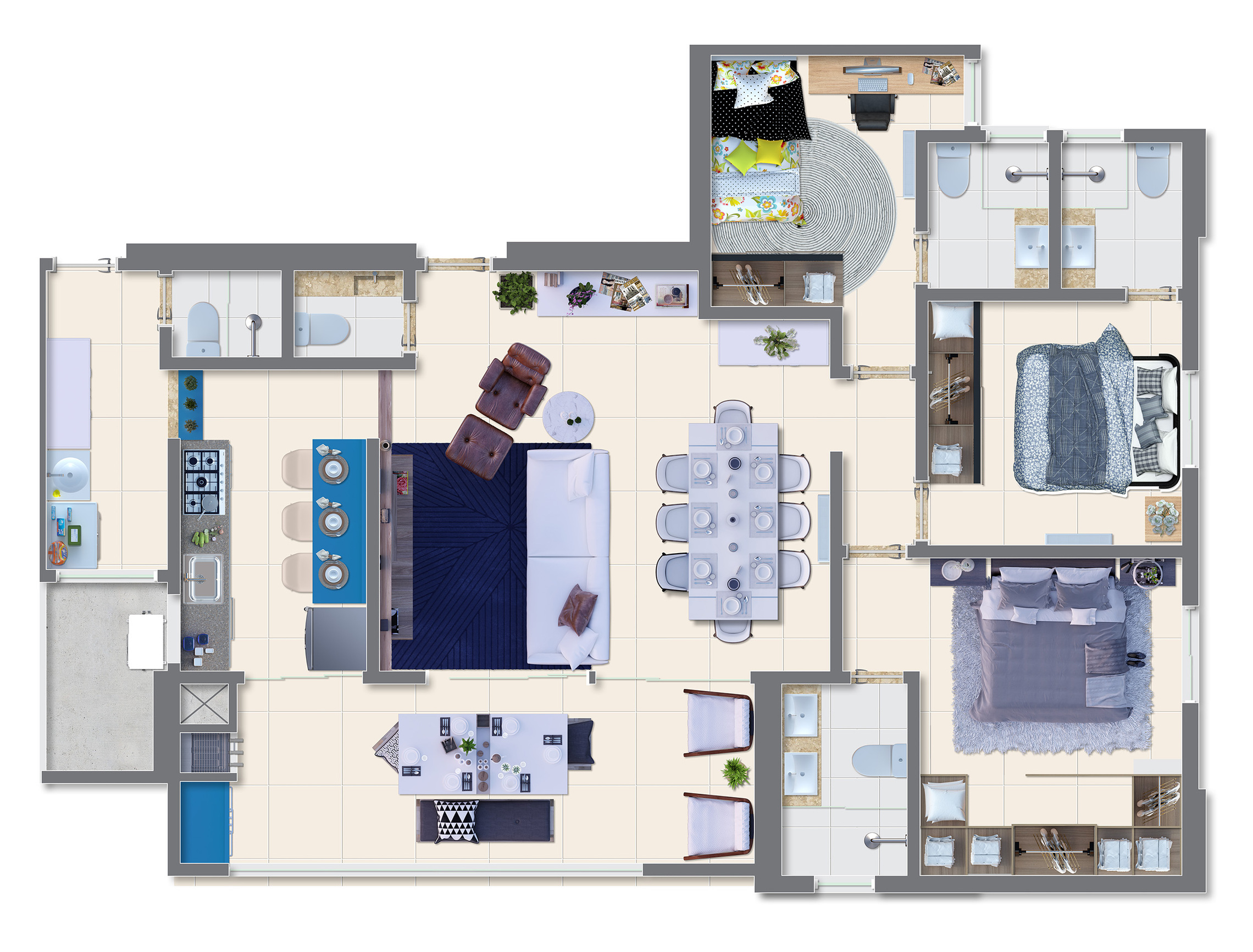 Planta 01 - 3 dorm 114 80m²