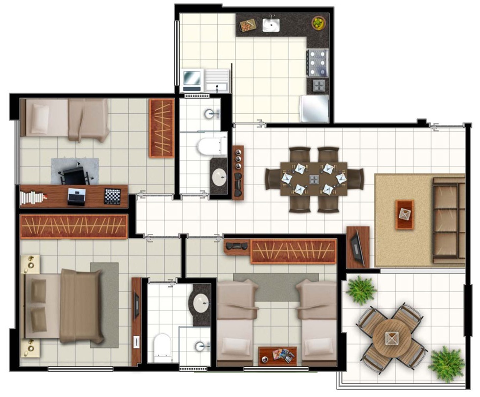 Planta 01 - 3 dorm 74 94m²