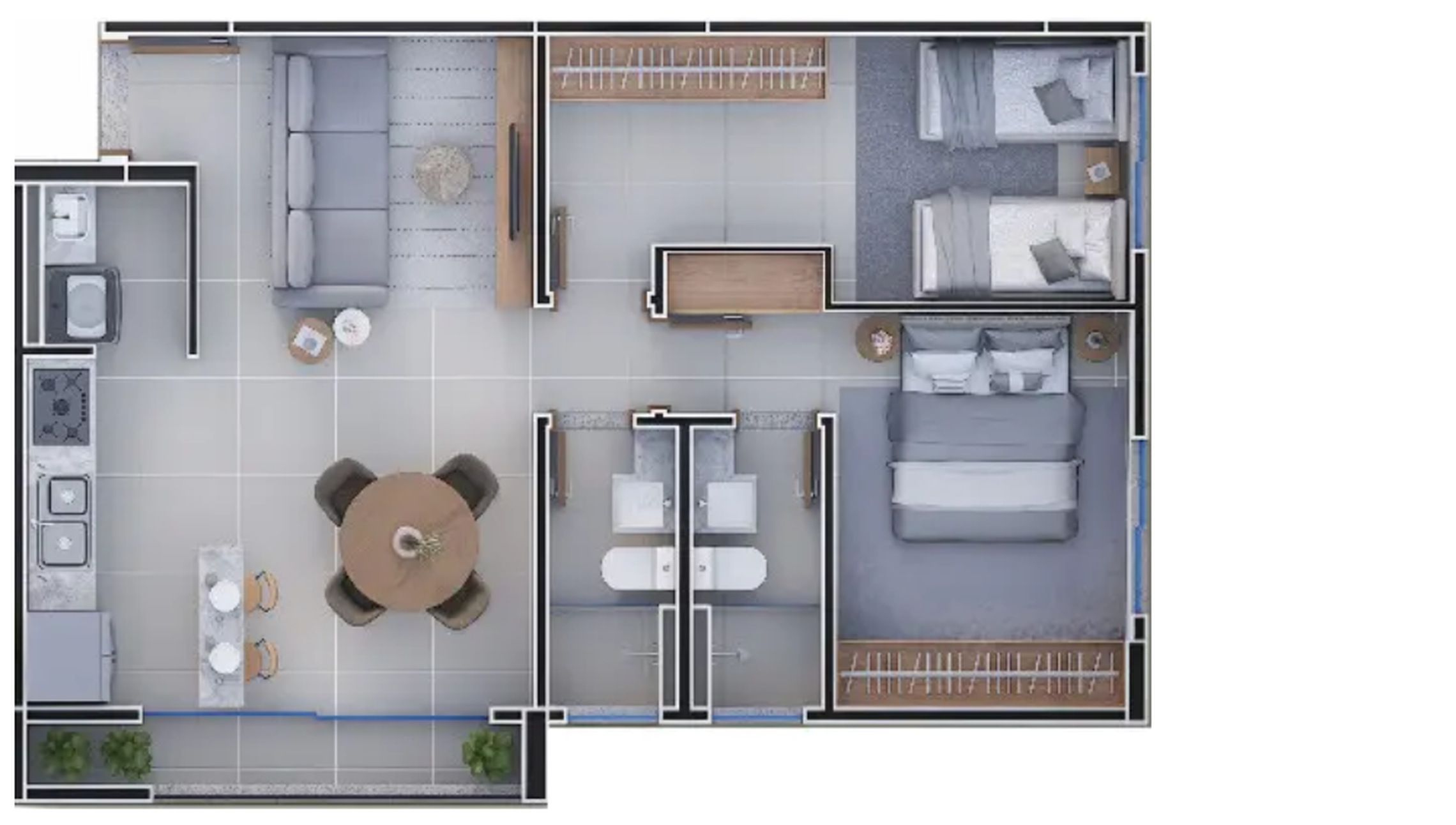 Planta 01 - 2 dorm 62m²