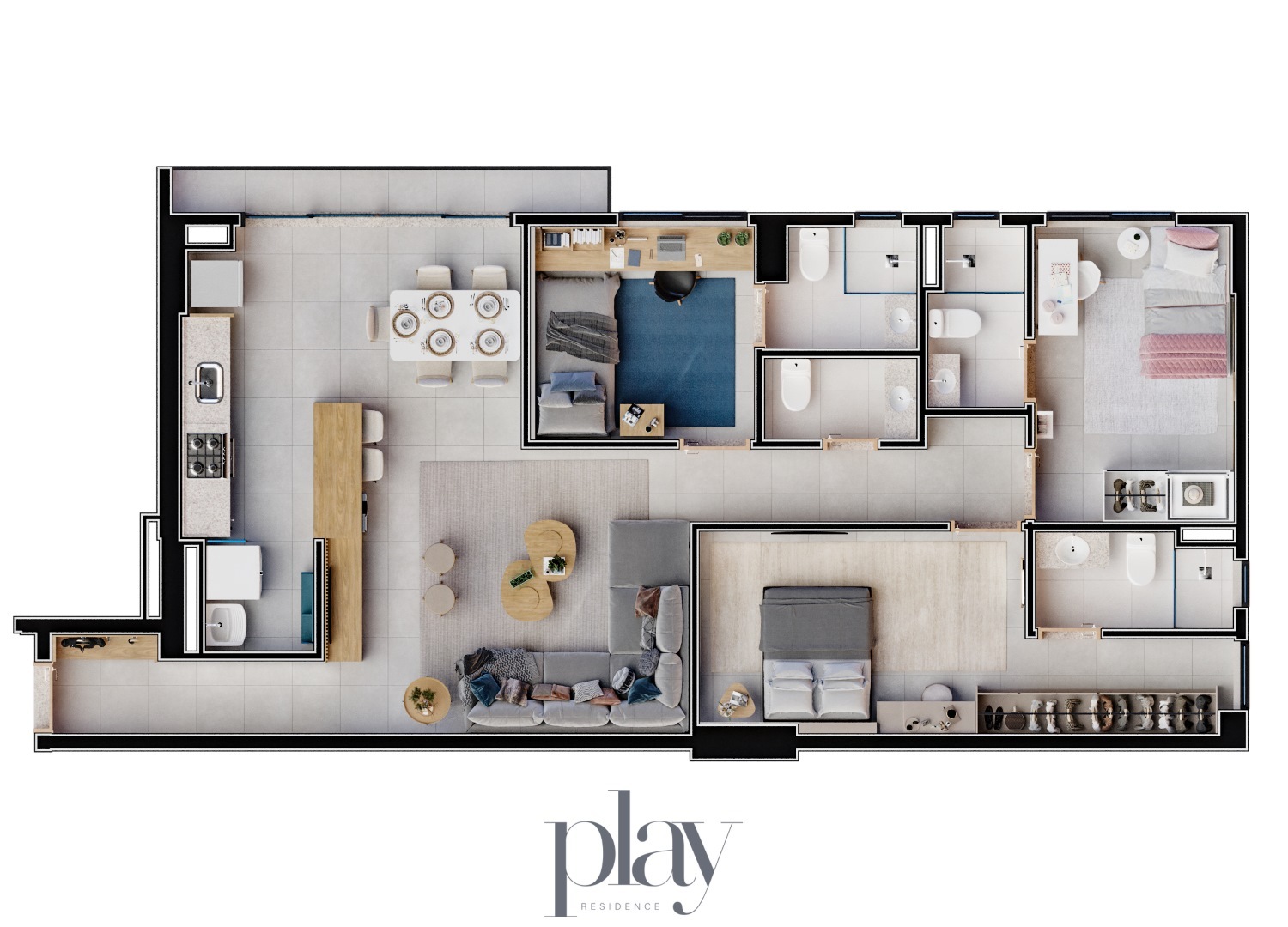 Planta 03 - 3 dorm 96m²