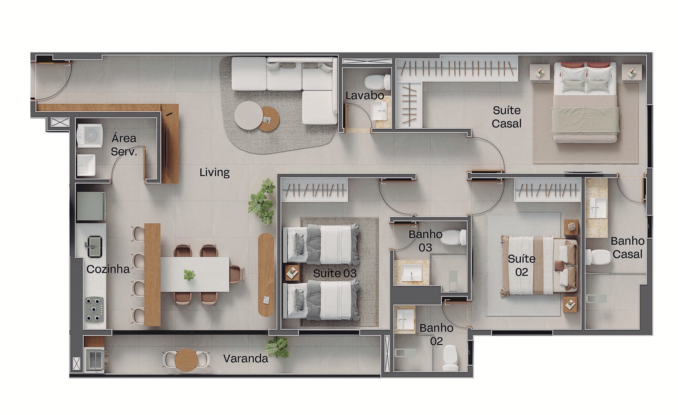 Planta 02 - 3 dorm 113m²