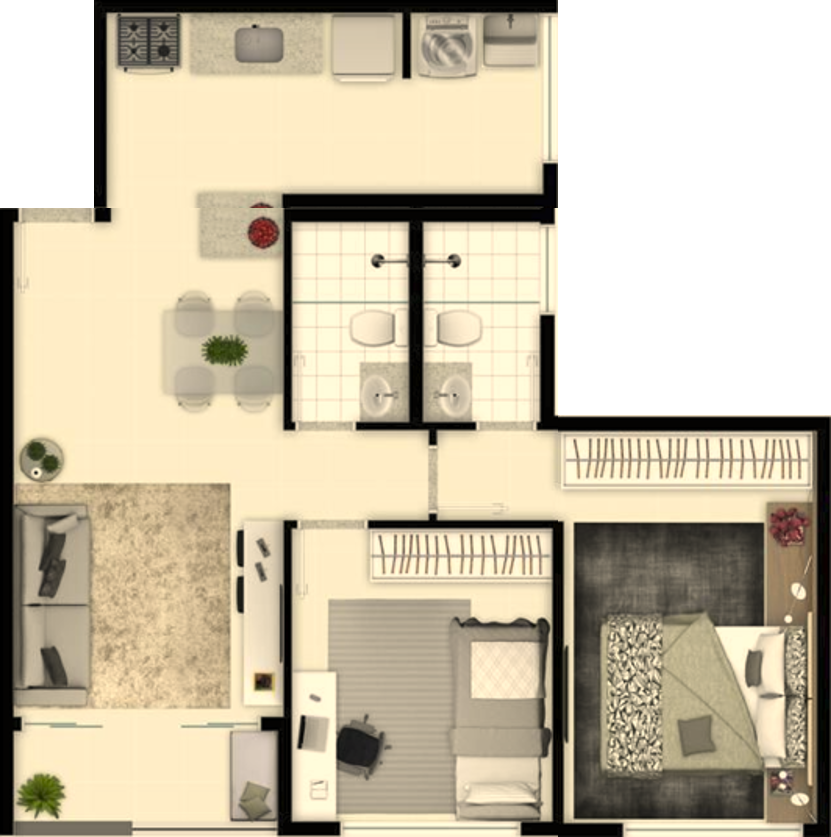 Planta 01 - 2 dorm 53 4m²