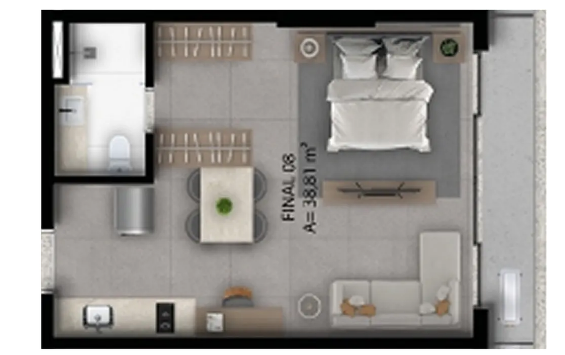Planta 01 - 1 dorm 38,81m² - studio