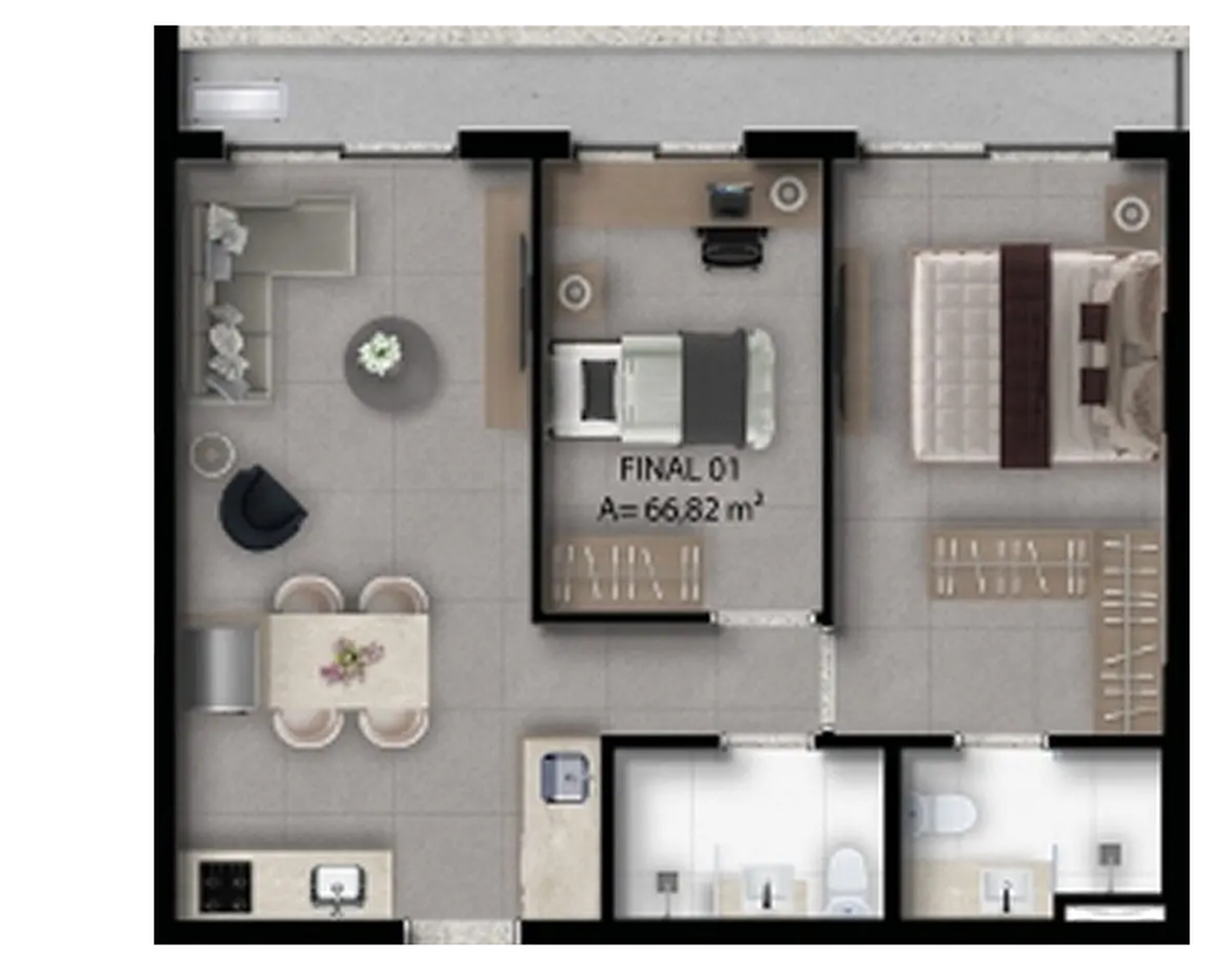 Planta 05 - 2 dorm 66,82m²