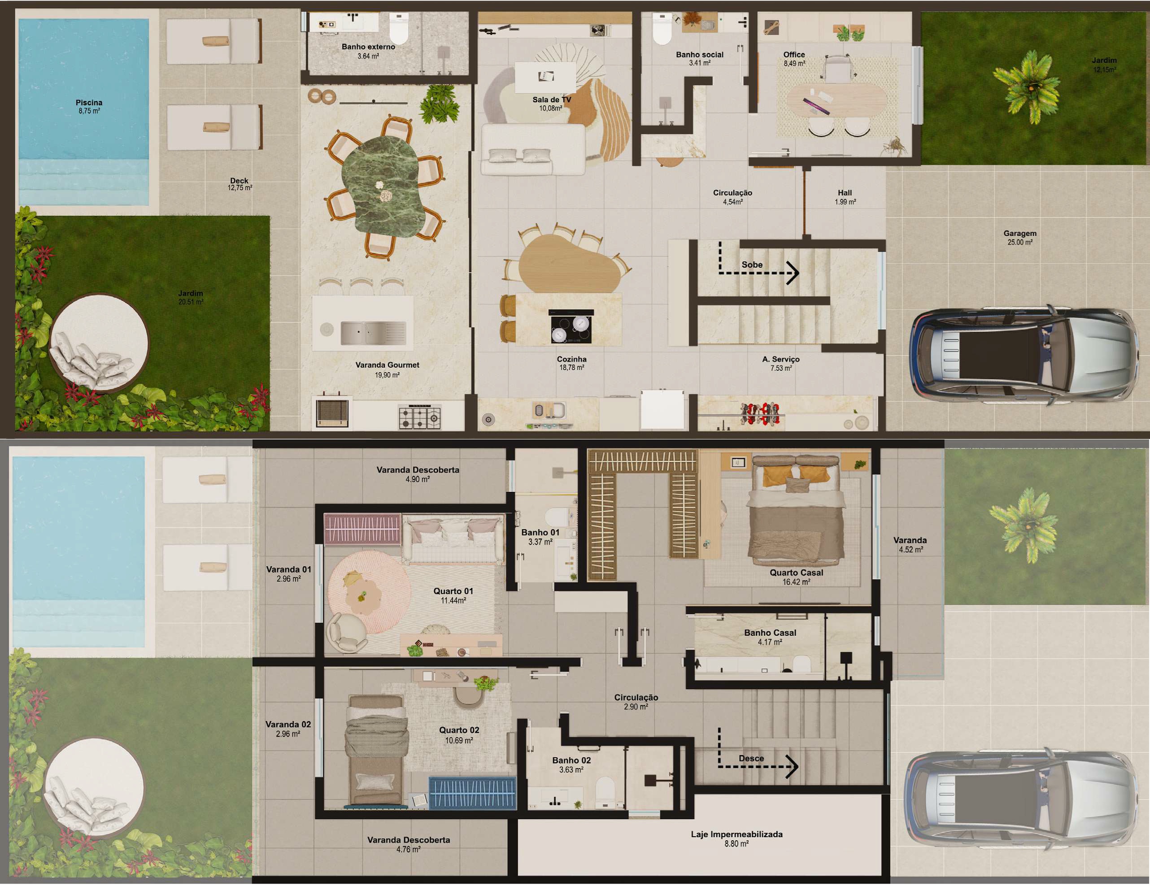 Planta 01 - 3 dorm 198m²