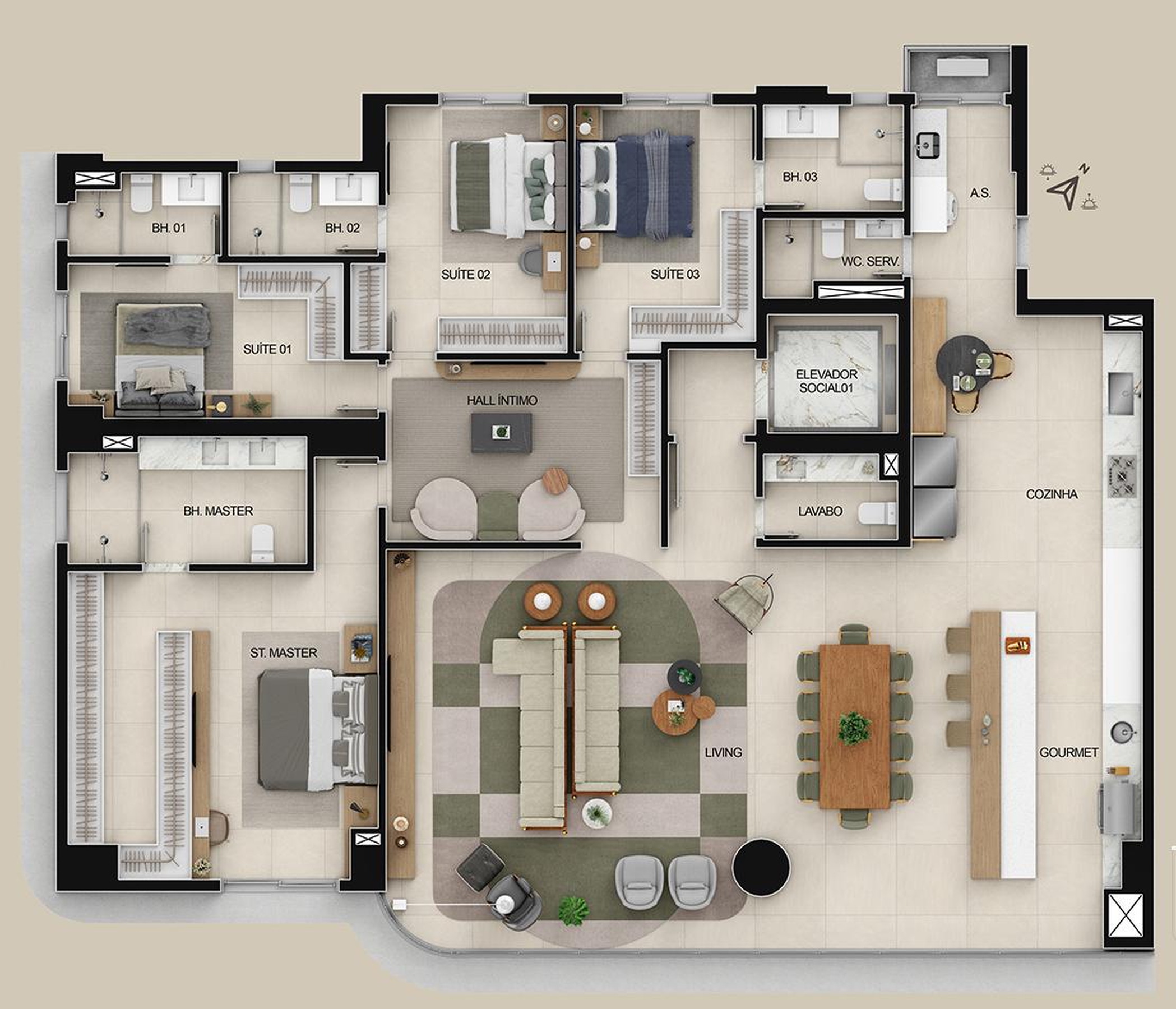 Planta 01 - 4 dorm 251m²