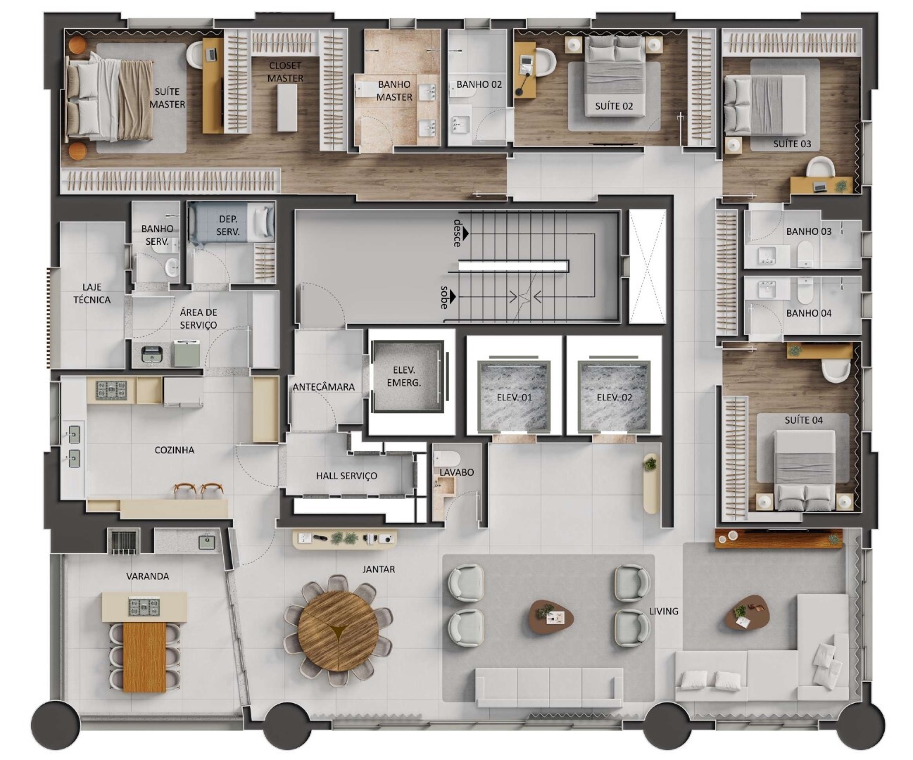 Planta 01 - 4 dorm 280m²