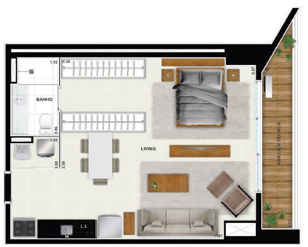 Planta 02 - 1 dorm 60 71m² - studio
