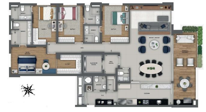 Planta 01 - 4 dorm 204m²