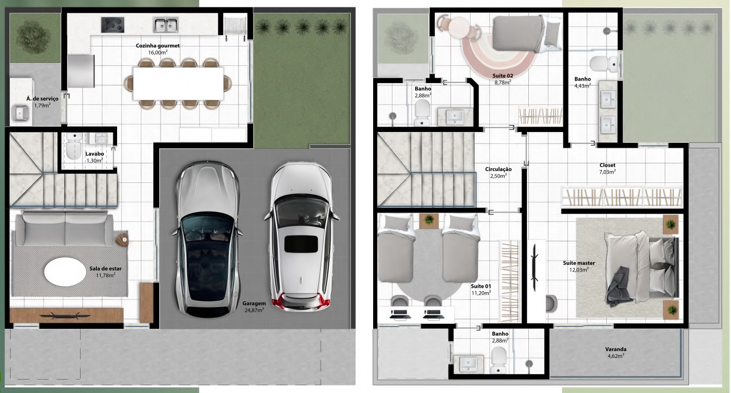 Planta 01 - 3 dorm 151m²