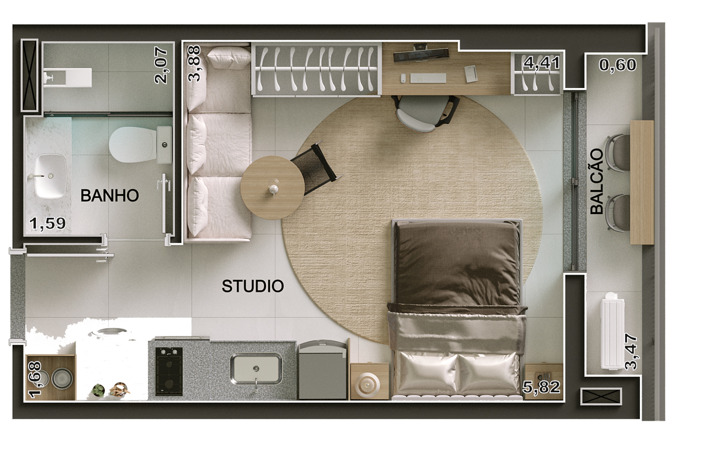 Planta 01 - 1 dorm 29m² - studio