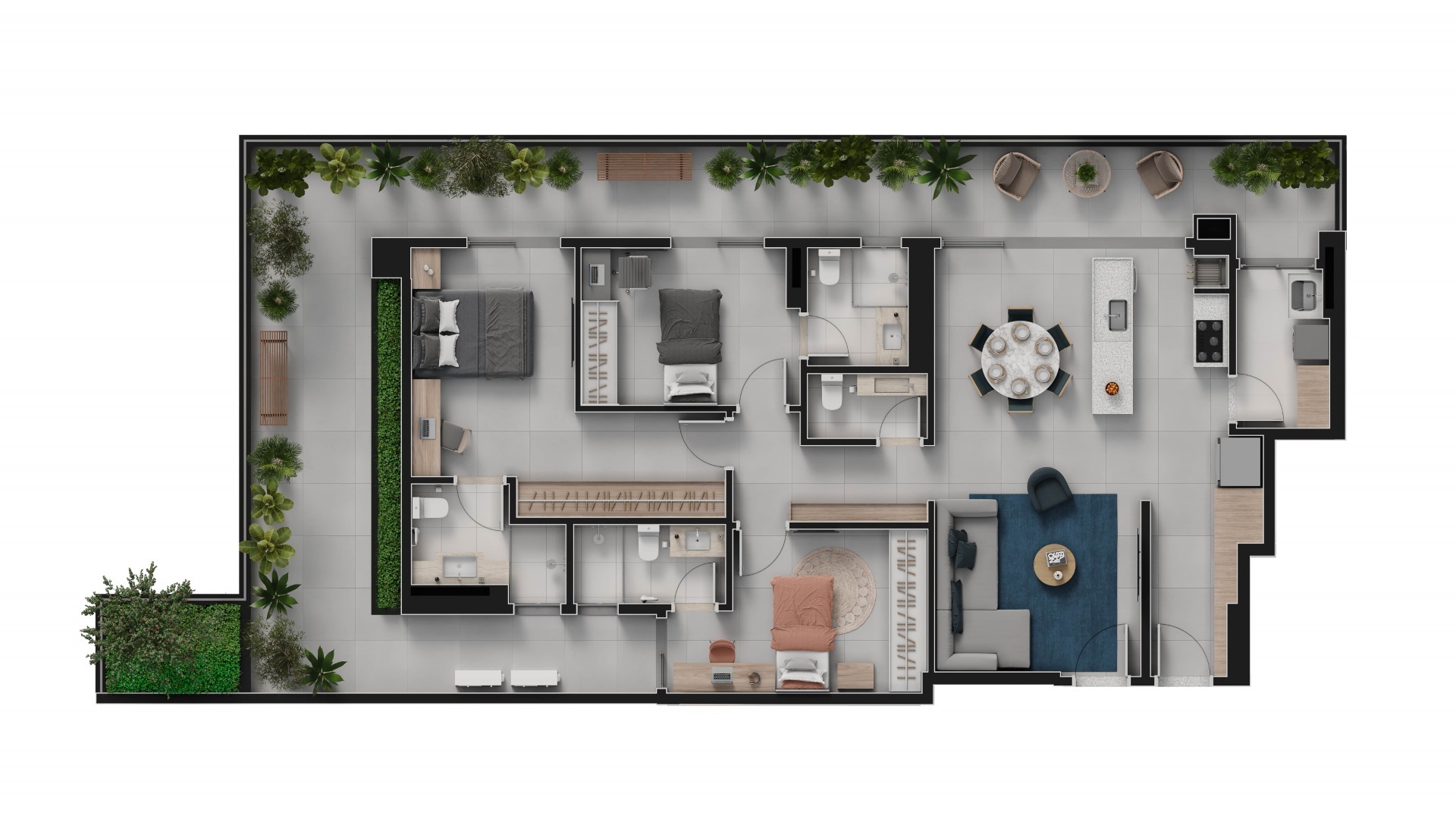Planta 05 - 3 dorm 180m² - garden