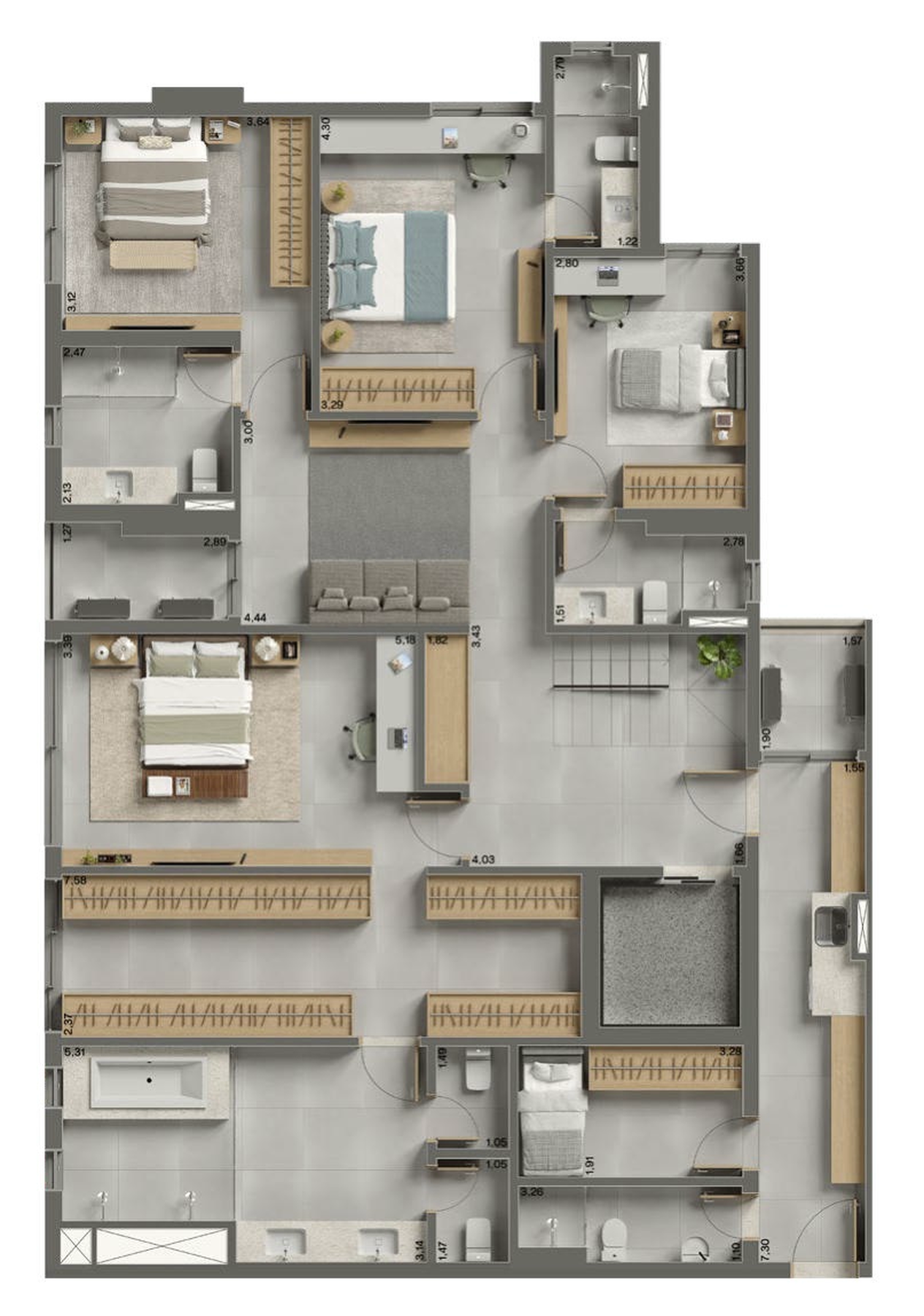 Planta 03 - 4 dorm 370,06m² - cobertura duplex - inferior
