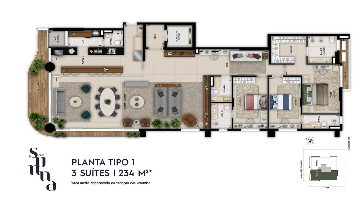 Planta 02 - 3 dorm 234m²