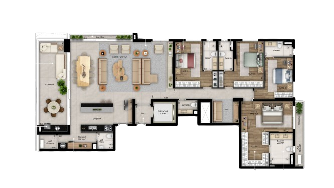 Planta 01 - 4 dorm 243,39m²