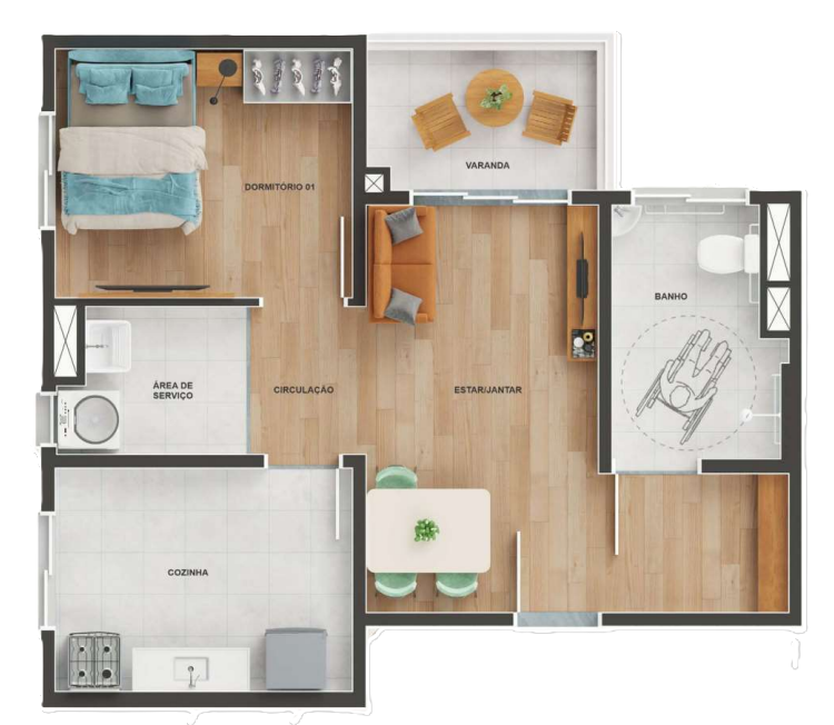 Planta 01 - 1 dorm 47m²