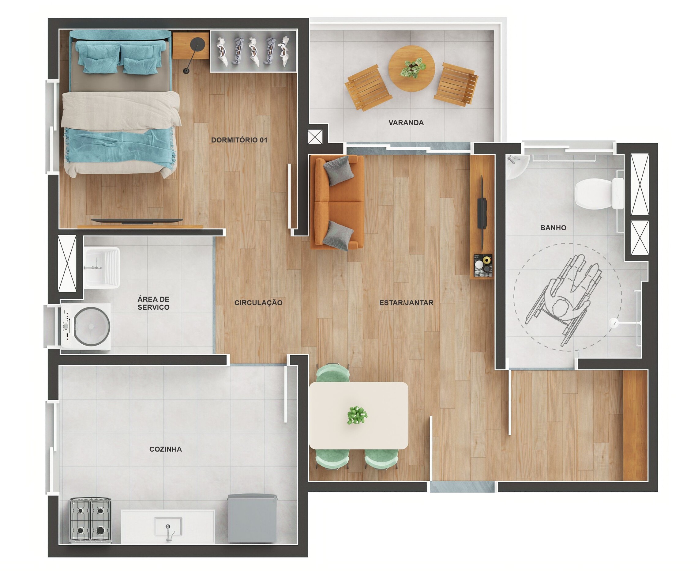 Planta 01 - 1 dorm 47m²