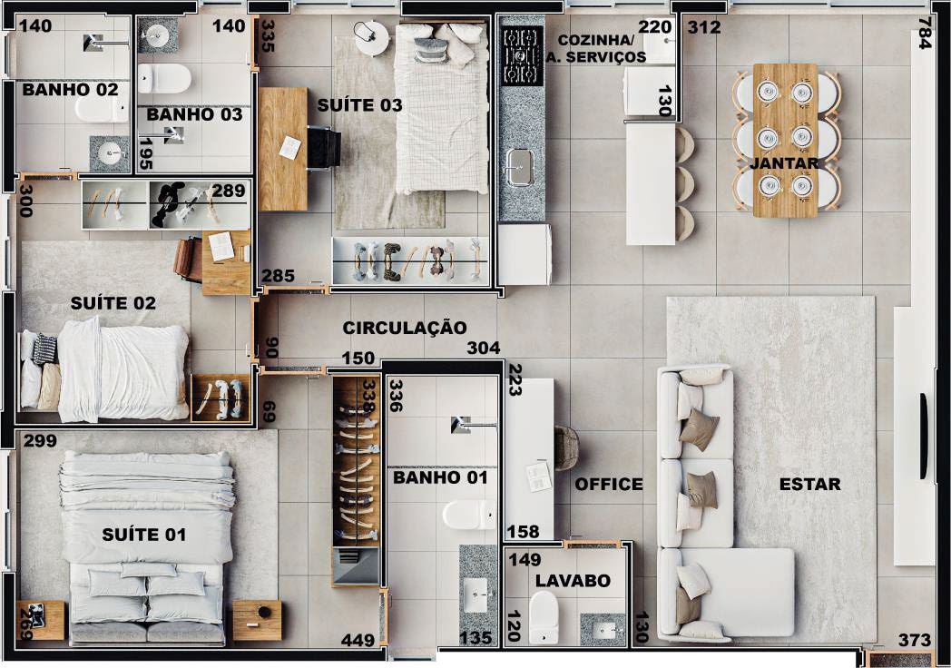 Planta 03 - 3 dorm 97 33m²