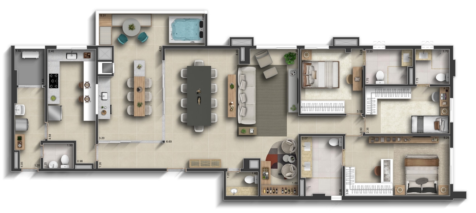 Planta 07 - 3 dorm 164m² - penthouse