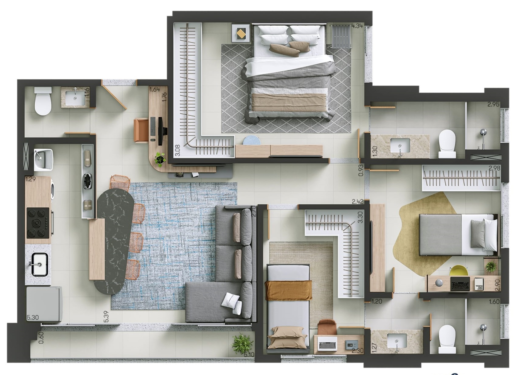 Planta 02 - 2 dorm 76m²