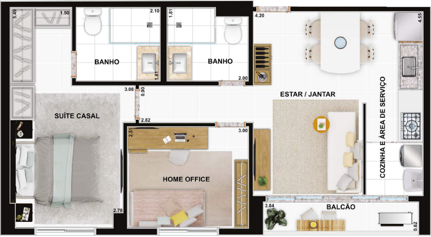 Planta 01 - 2 dorm 60m²