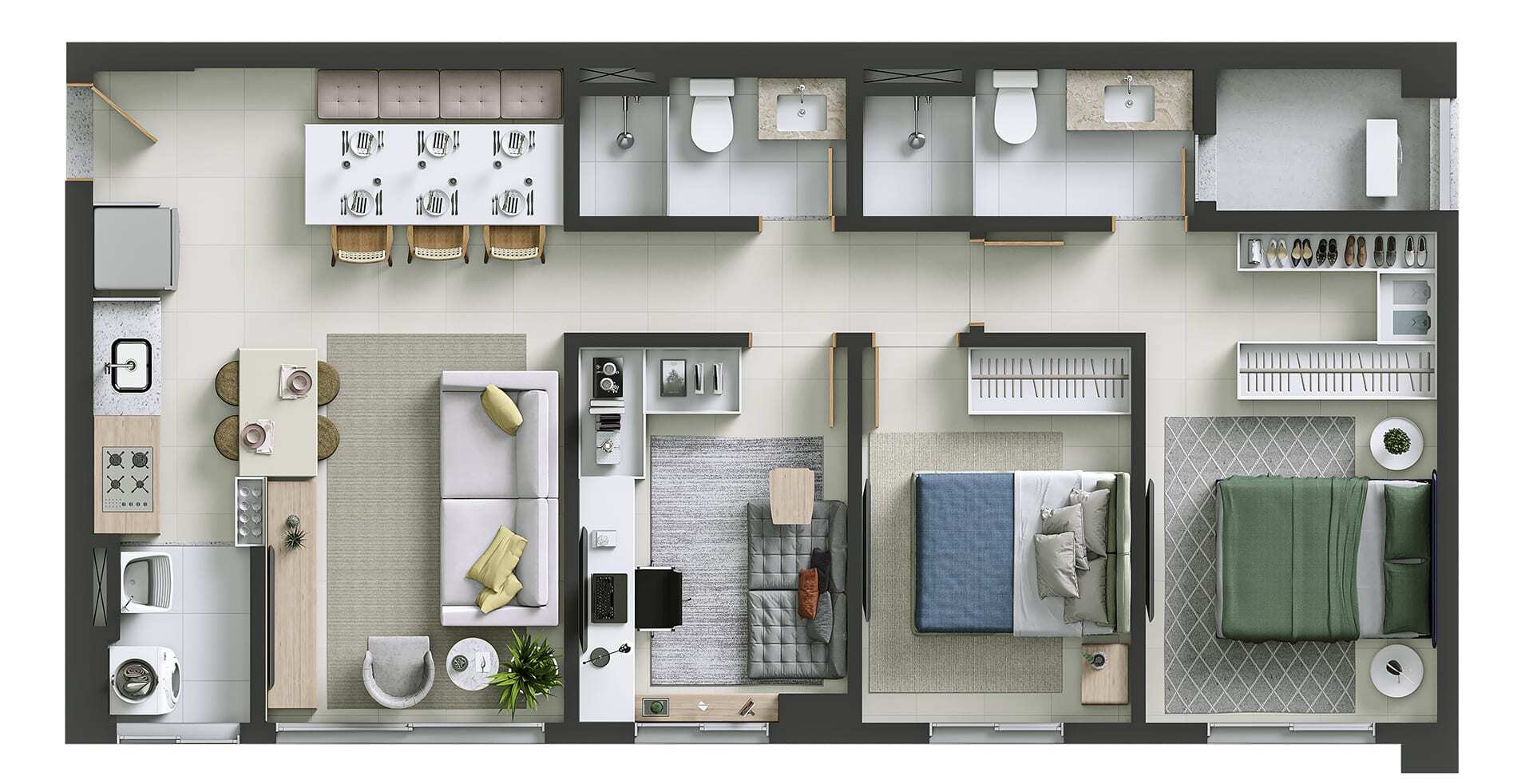 Planta 02 - 3 dorm 75m²