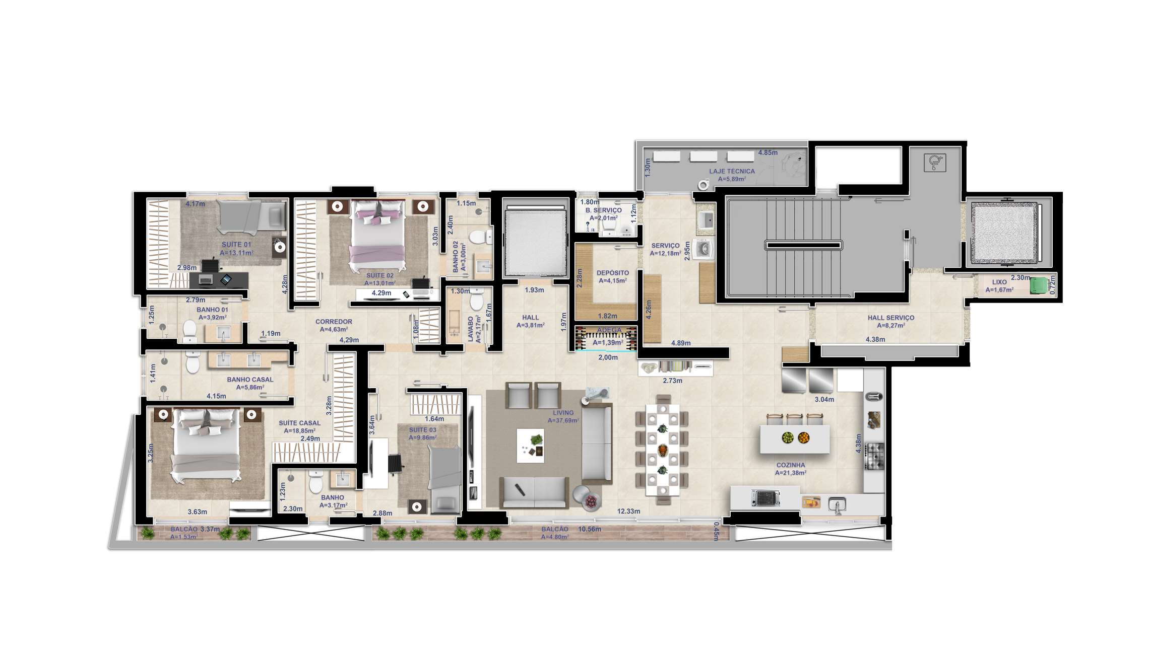 Planta 01 - 4 dorm 217 71m²