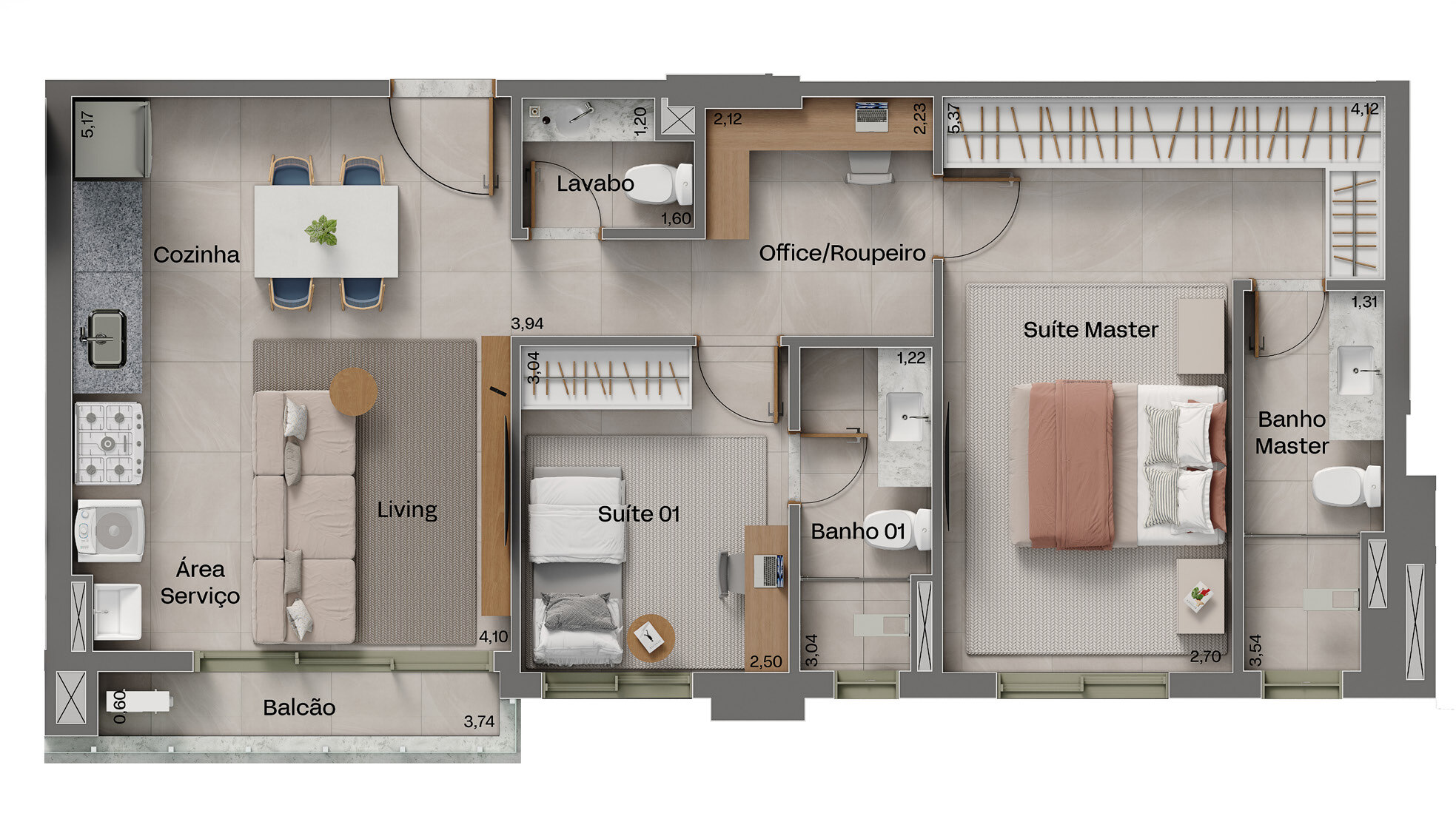 Planta 02 - 2 dorm 75m²