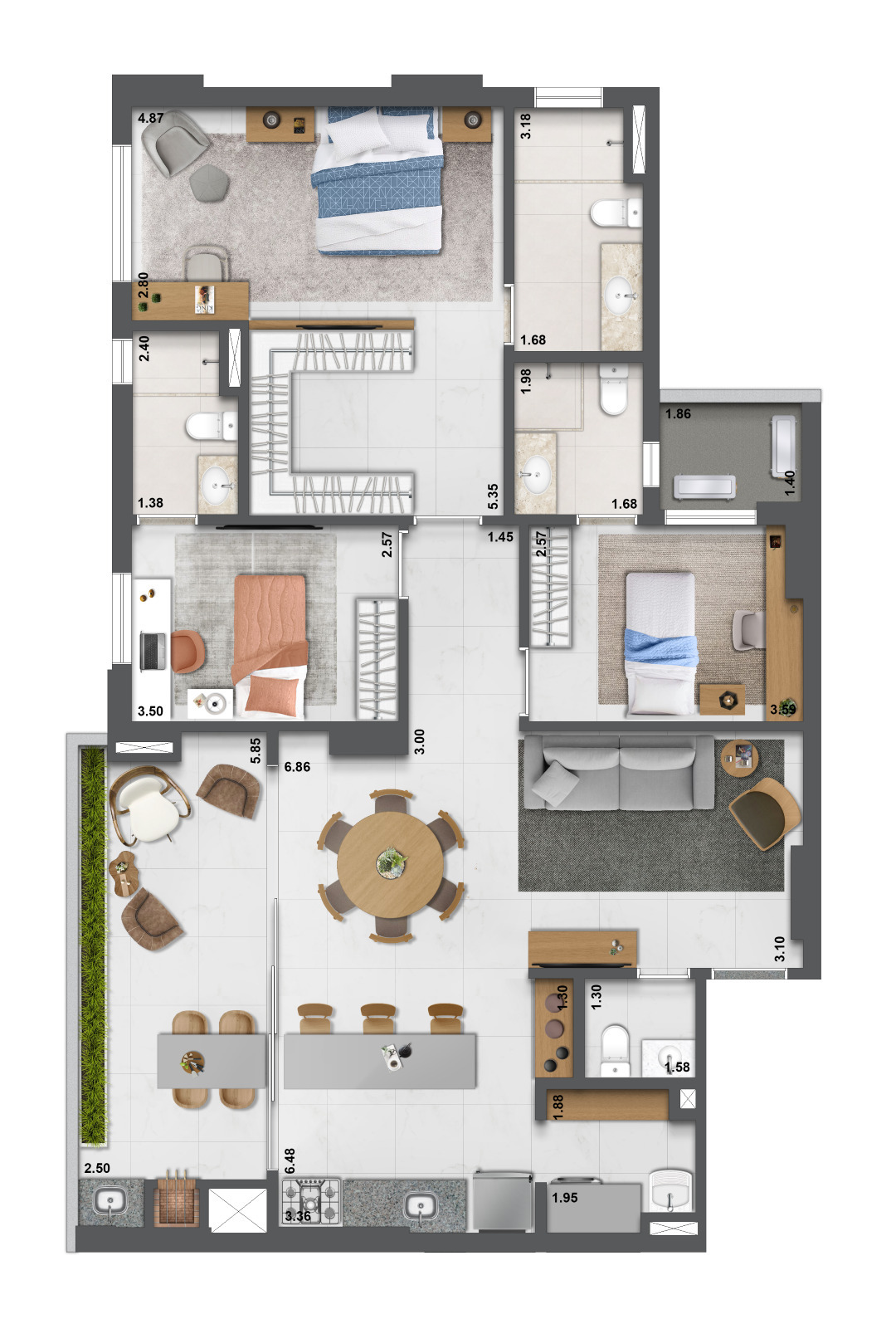 Planta 07 - 3 dorm 129m²