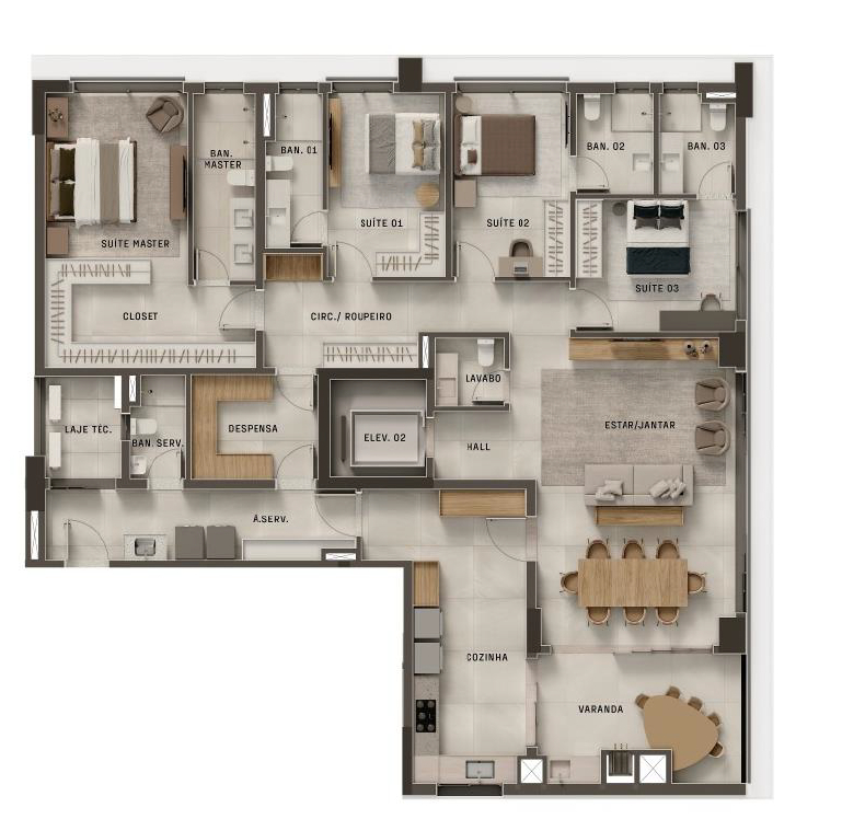 Planta 01 - 4 dorm 215,63m²