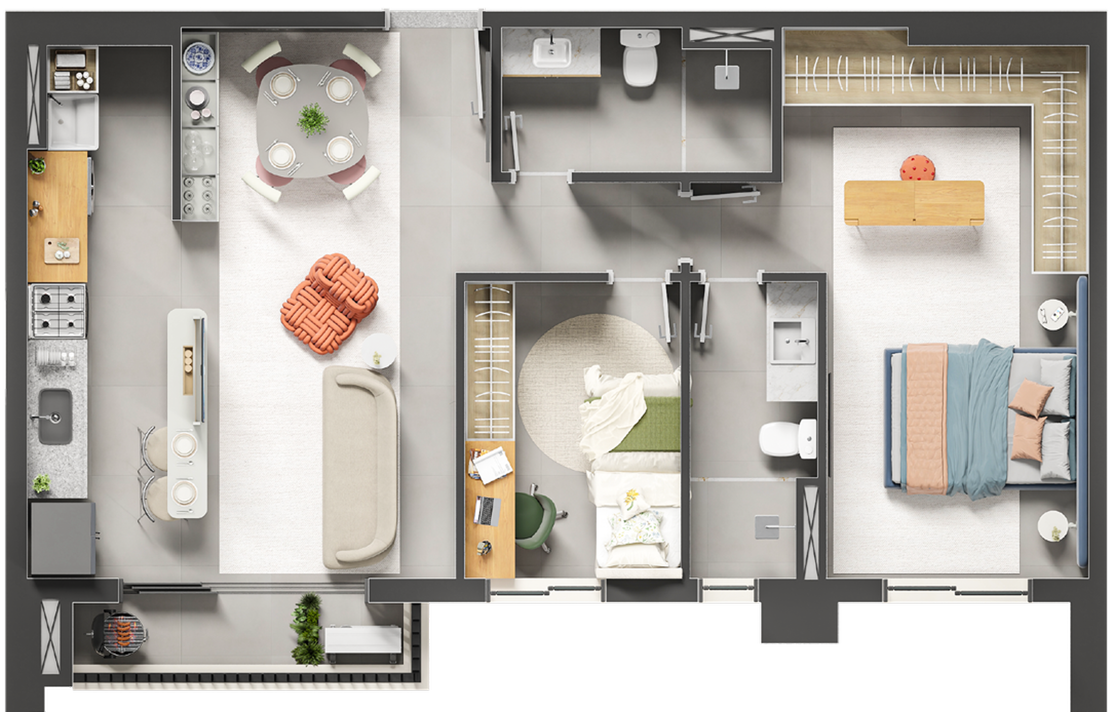 Planta 01 - 2 dorm 67m²
