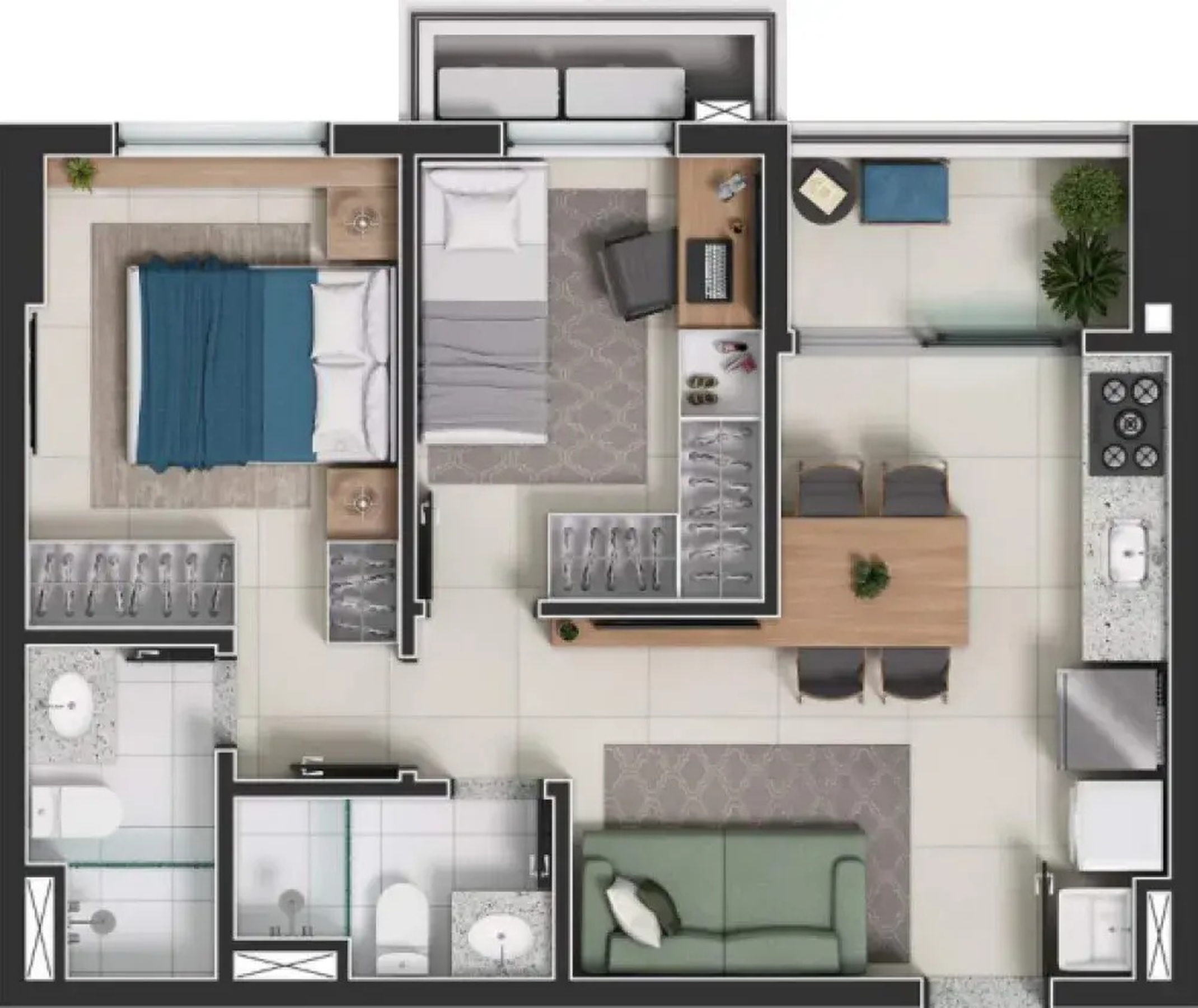 Planta 01 - 2 dorm 52m²