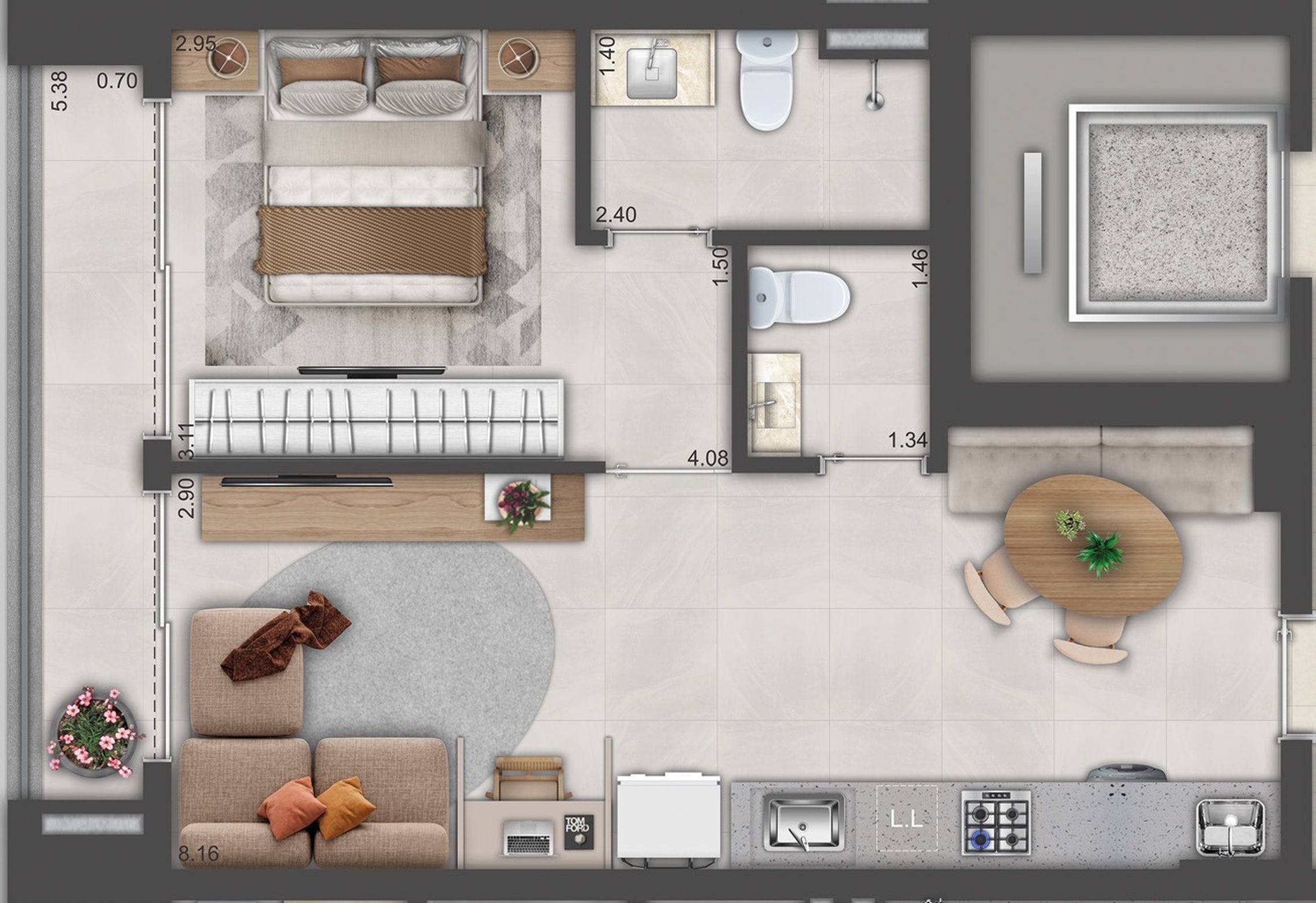 Planta 01 - 1 dorm 54m²