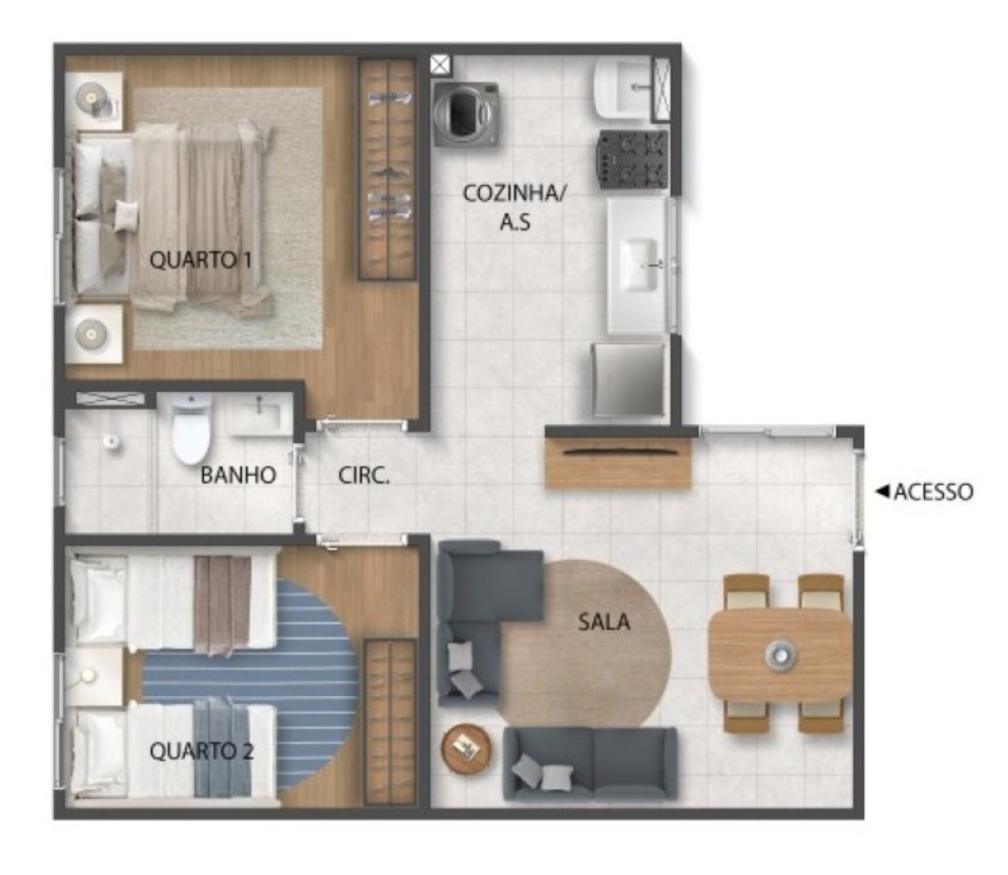 Planta 01 - 2 dorm 42,57m²