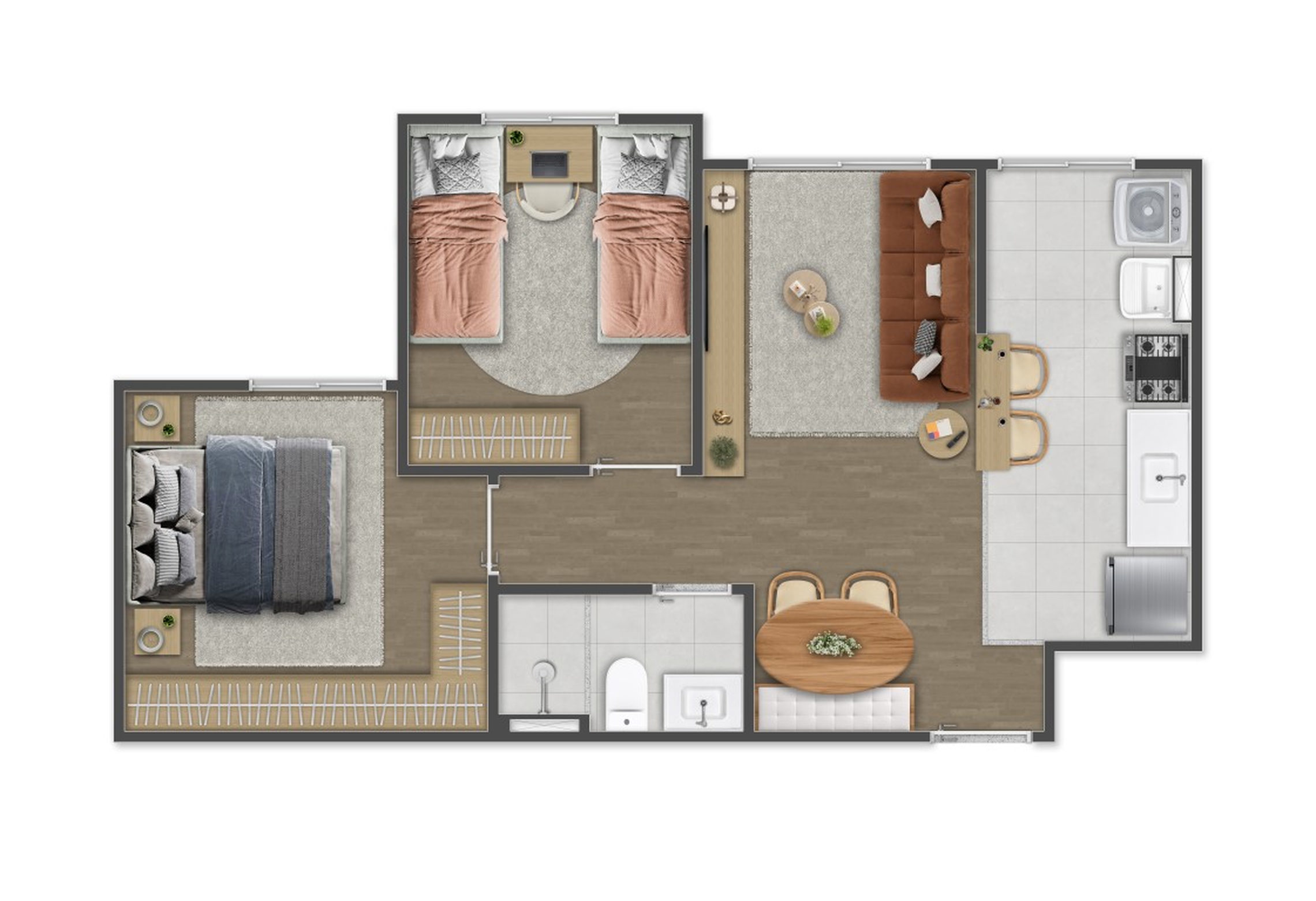 Planta 01 - 2 dorm 44,39m²