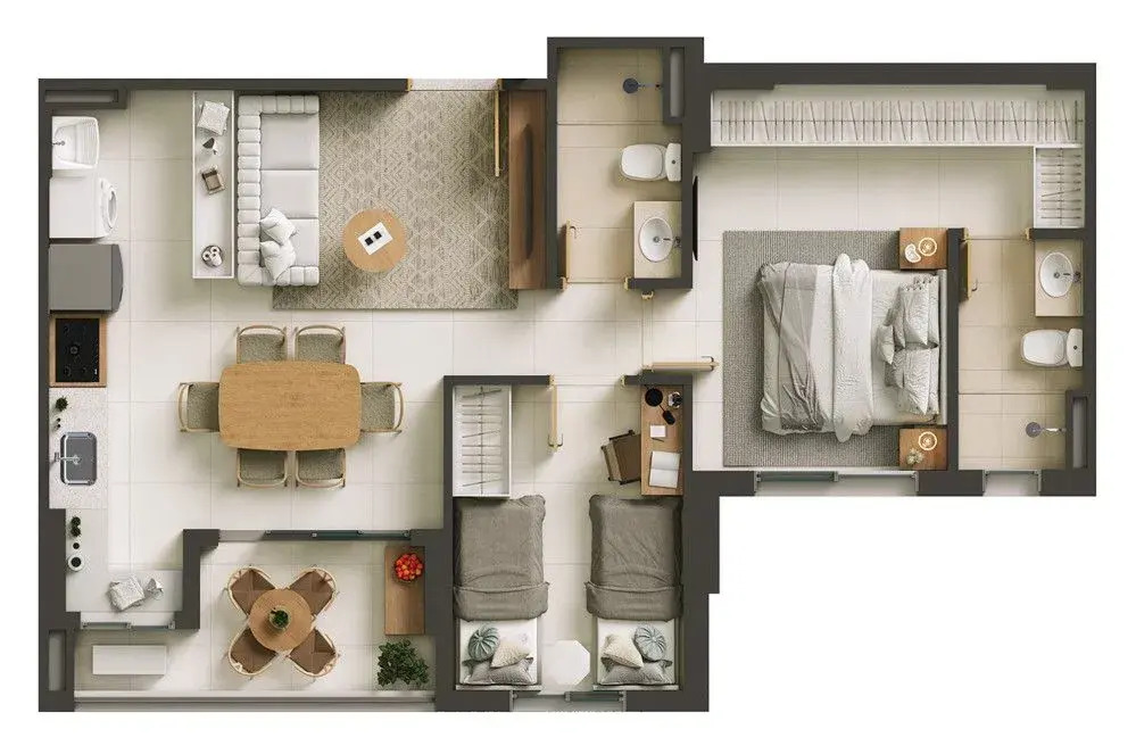 Planta 01 - 2 dorm 64m²